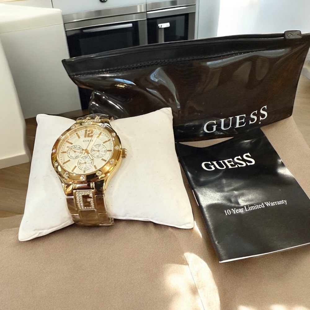 GUESS Gold Watch with Brown Strap